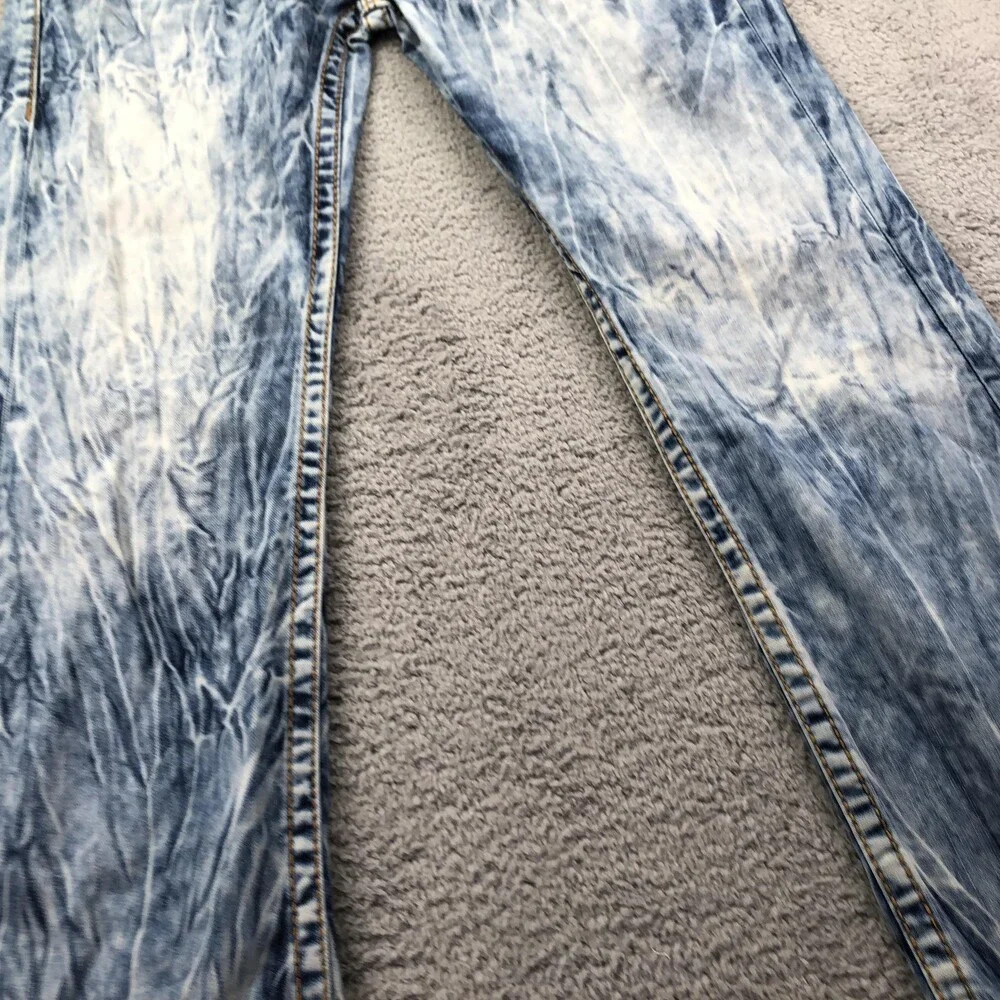True Religion Jeans Mens 38x32 Blue Straight Acid Wash Distressed Denim